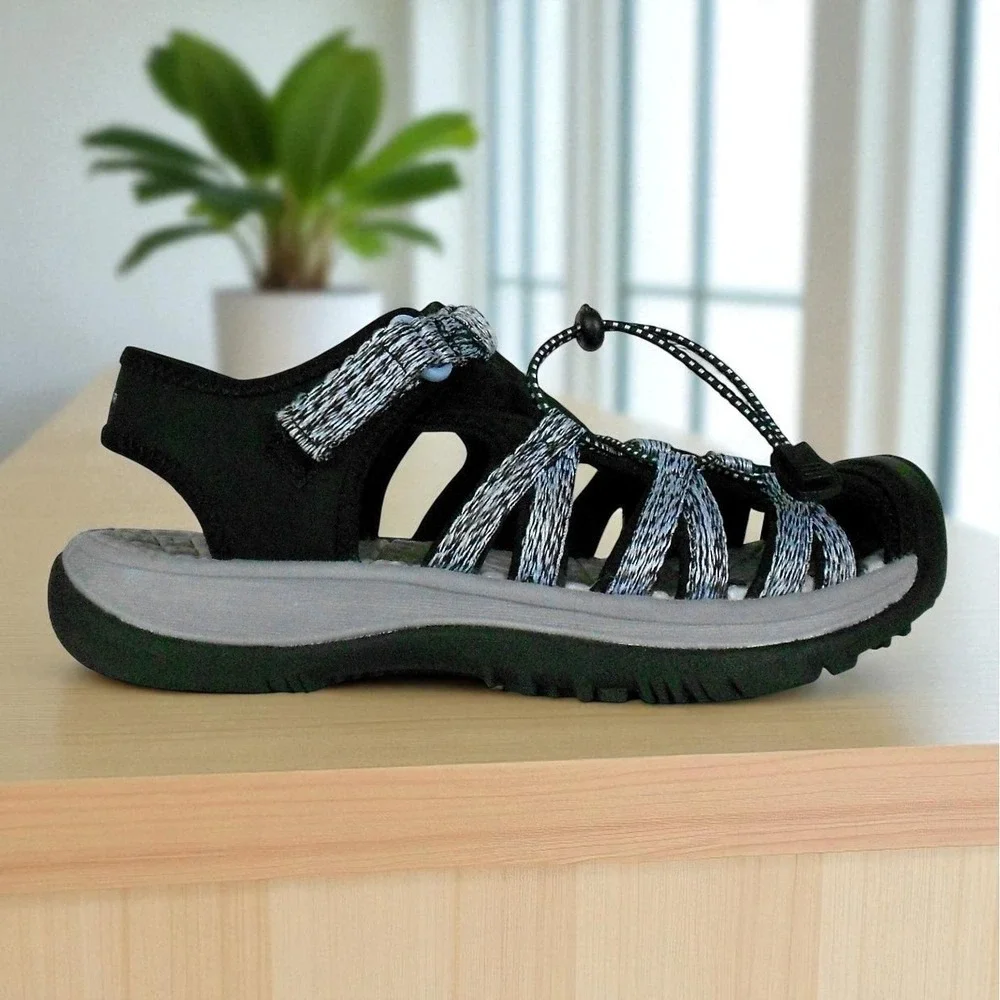 ZeroXposur Water Sandals Womens 7 Black Gray Toe Protection Lace Up River Hiking